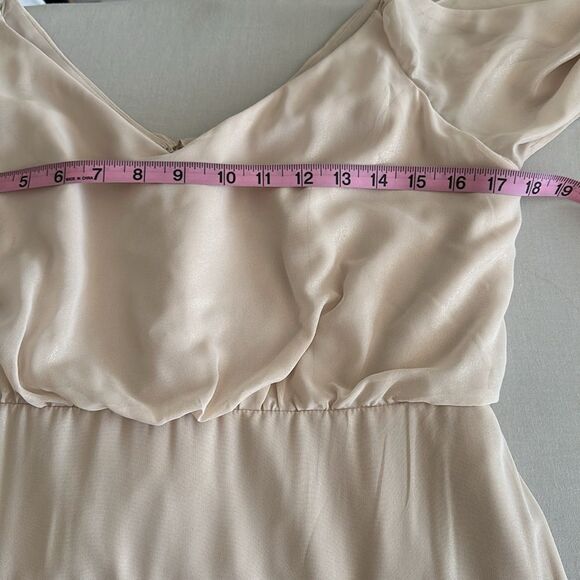 After Six Lux Shim V Neck Cold Shoulder Flounce Dress Bridesmaid in Gold Sz.10L - Picture 8 of 11